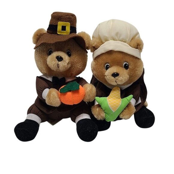Russ Berrie Other - Vintage Russ Berrie Thanksgiving Pilgrim Bear Set Priscilla John Plush Dolls 8"